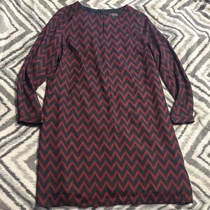 The Limited Burgundy and Black Zigzag Long Sleeve Shift Dress